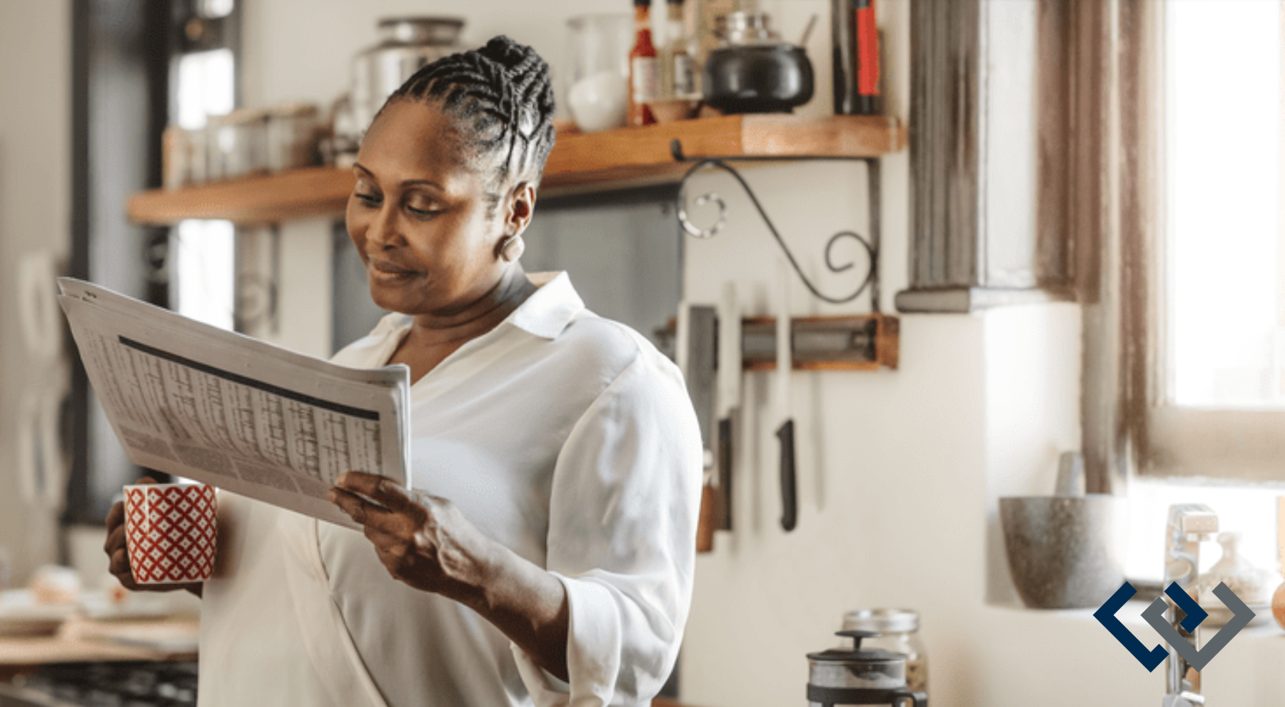 woman reading a newspaper