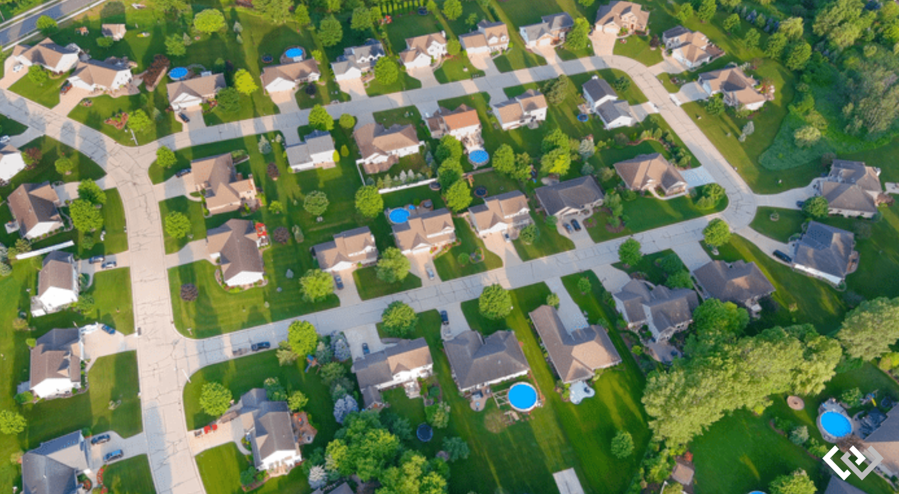 Aerial shot of a suburban neighborhood