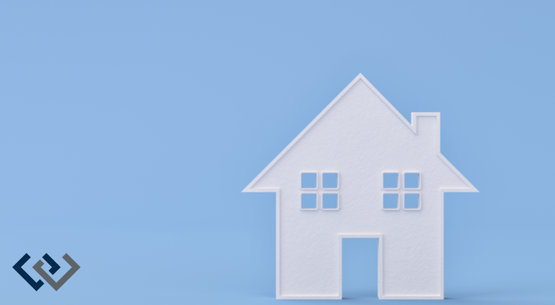 light blue background with the shape of a home in white superimposed on top